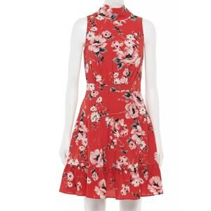 ELLE Floral‎ Tiered High Neck Low Back Dress Sz XXL Back Bow Tie Feminine Career